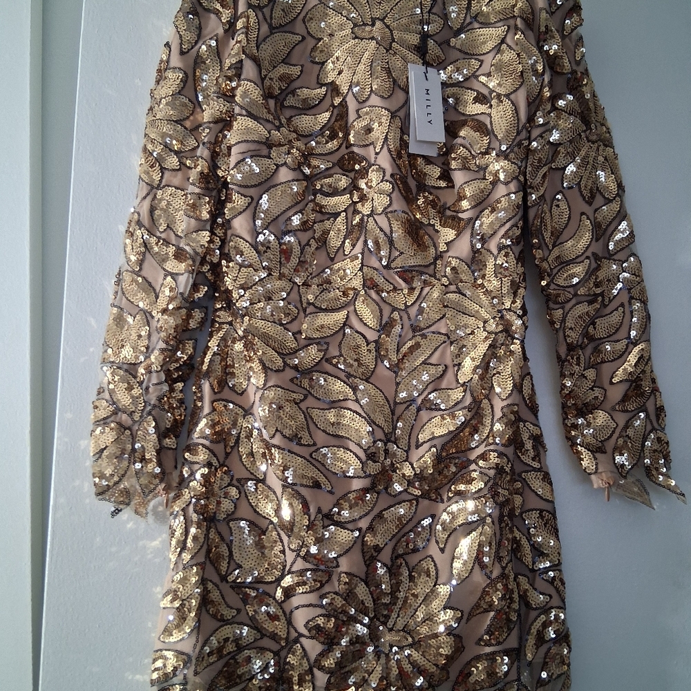 Milly Gold and Silver Floral Sequin Dress